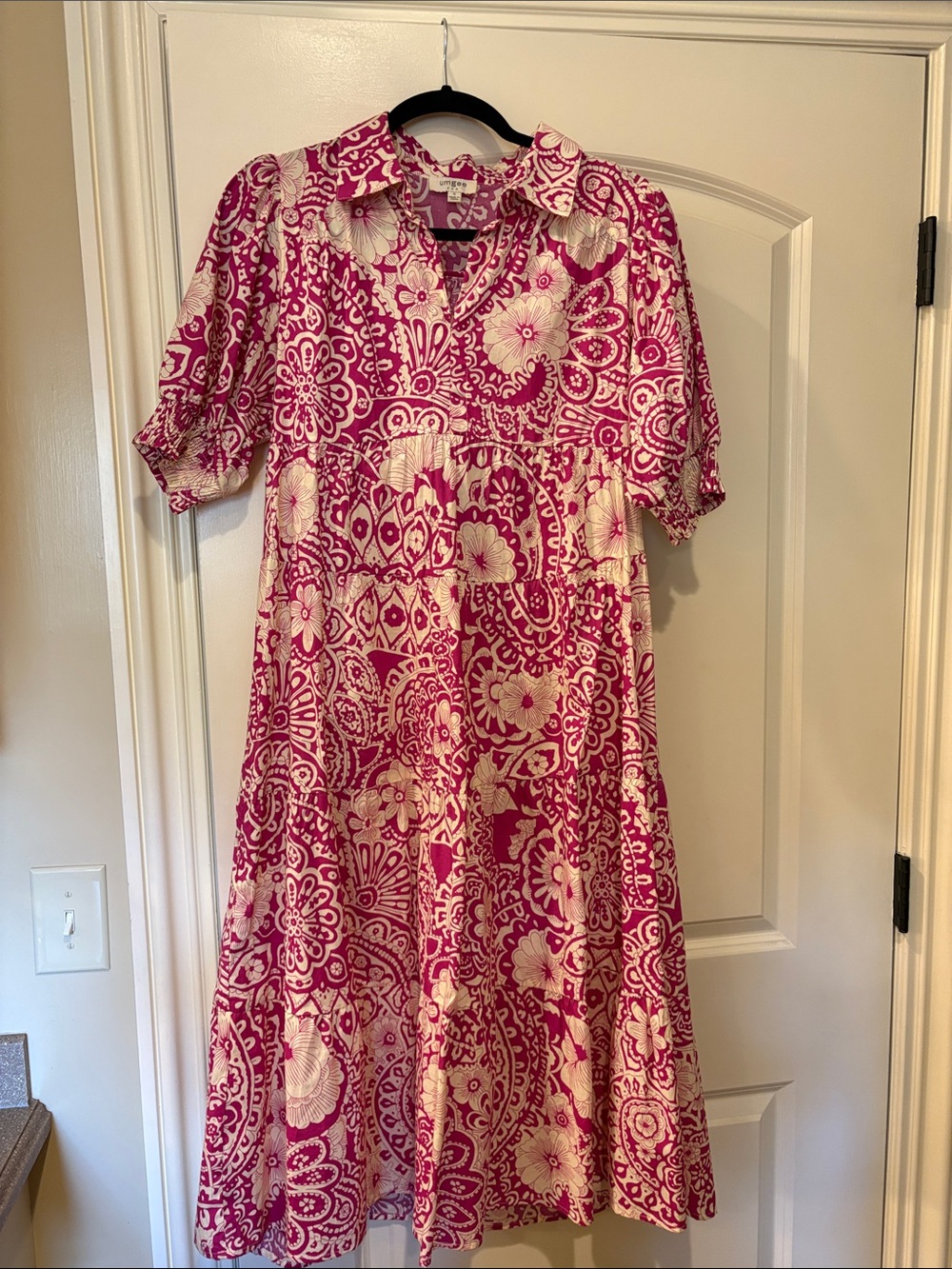 Umgee Pink and White Floral Tiered Maxi Dress